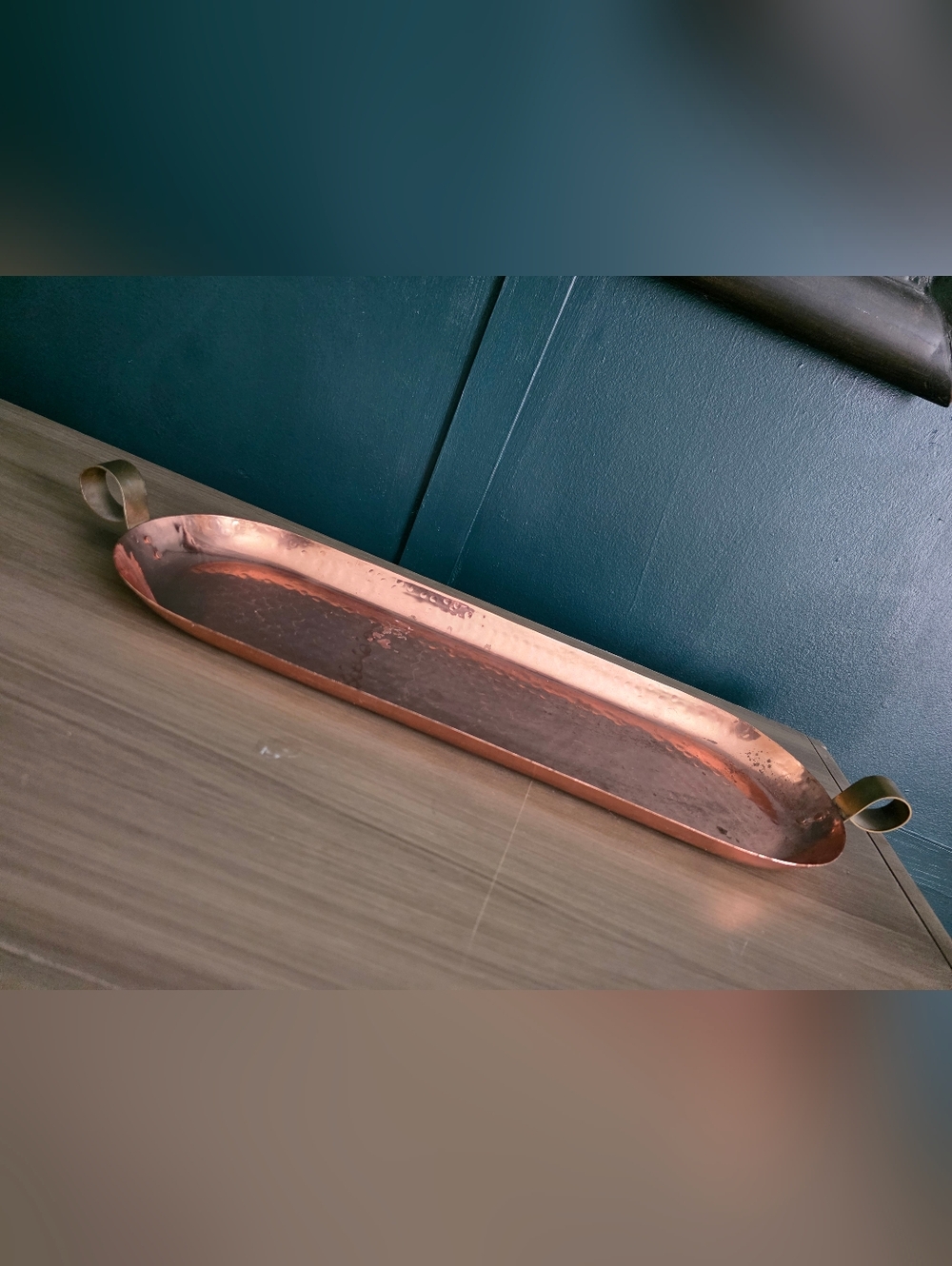Hammered Copper Finish Metal Gold Handle Tray Home Essentials
